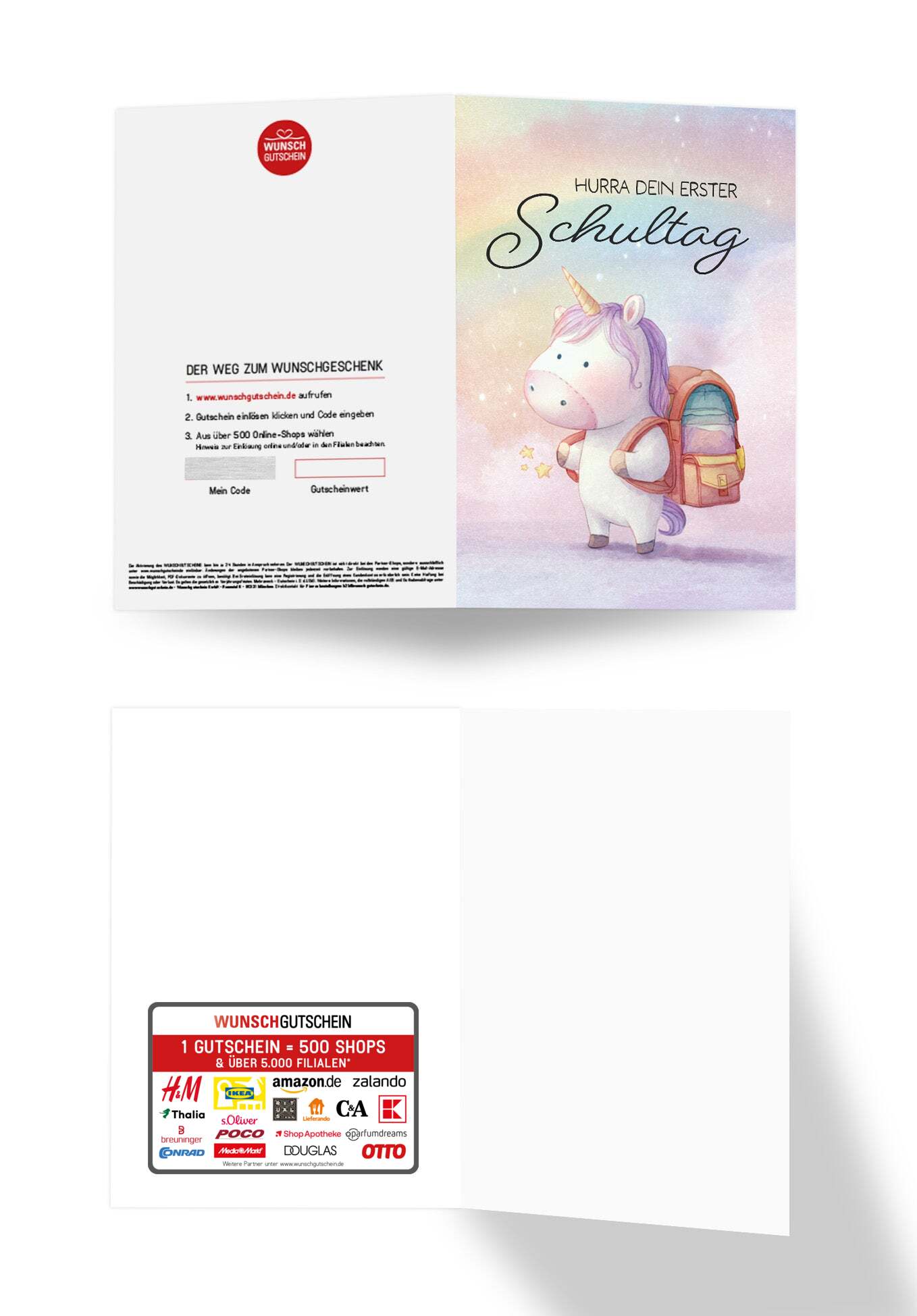 Wunschgutschein Hurra erster Schultag - Einhorn – Geschenkgutschein Ansicht 3