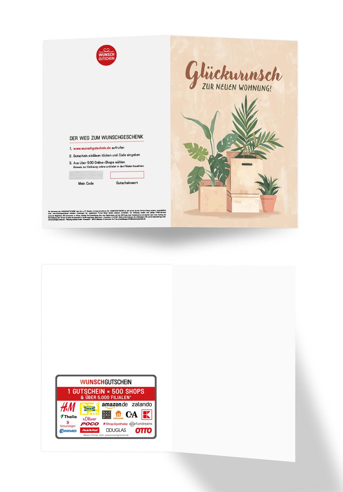Wunschgutschein Glückwunsch zur neuen Wohnung - Kartons und Pflanzen PDF – Geschenkgutschein Ansicht 3
