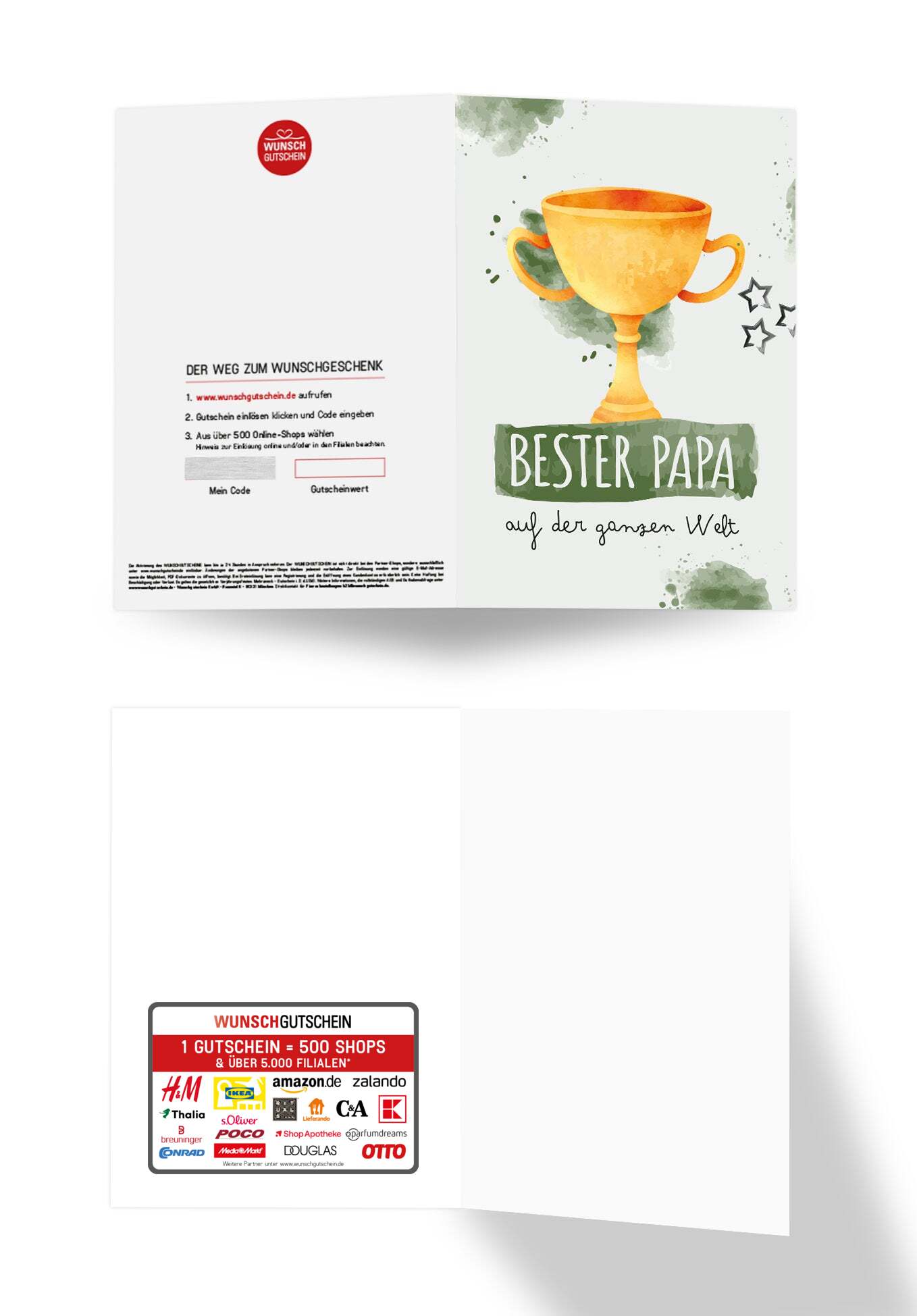 Wunschgutschein Bester Papa auf der ganzen Welt - Pokal Wasserfarbe Grün PDF – Geschenkgutschein Ansicht 3