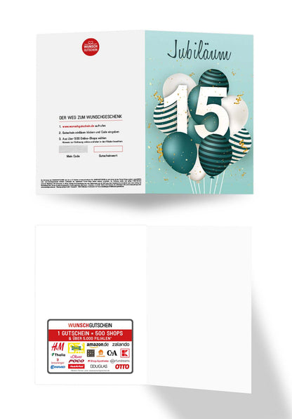 Wunschgutschein 15 Jahre Jubiläum - Ballons Grün PDF – Geschenkgutschein Ansicht 2