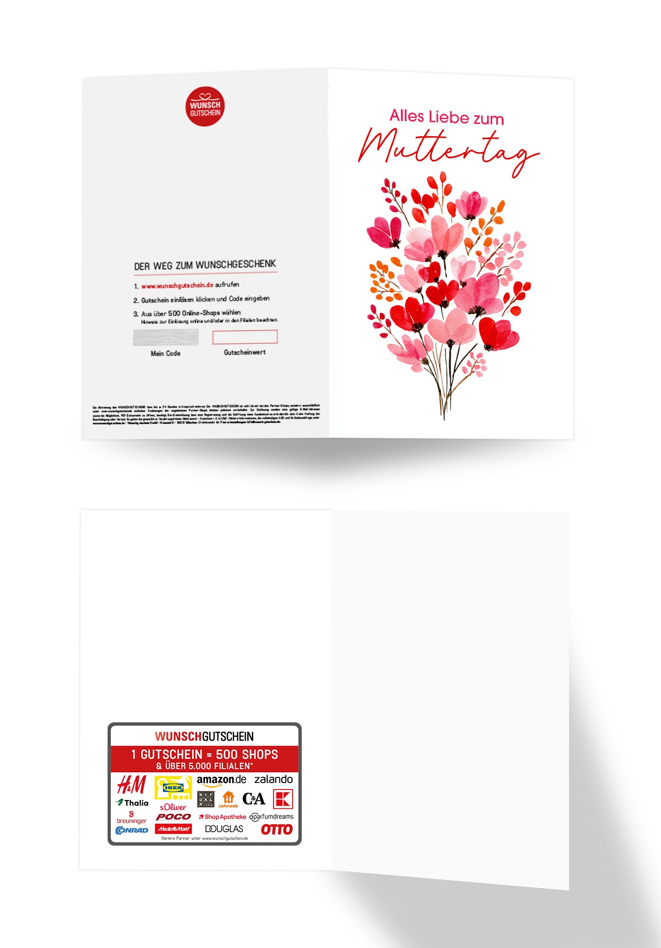 Wunschgutschein Alles Liebe zum Muttertag - Blumenstrauß Rosa Rot PDF – Geschenkgutschein Ansicht 3