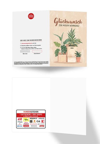 Wunschgutschein Glückwunsch zur neuen Wohnung - Kartons und Pflanzen – Geschenkgutschein Ansicht 3