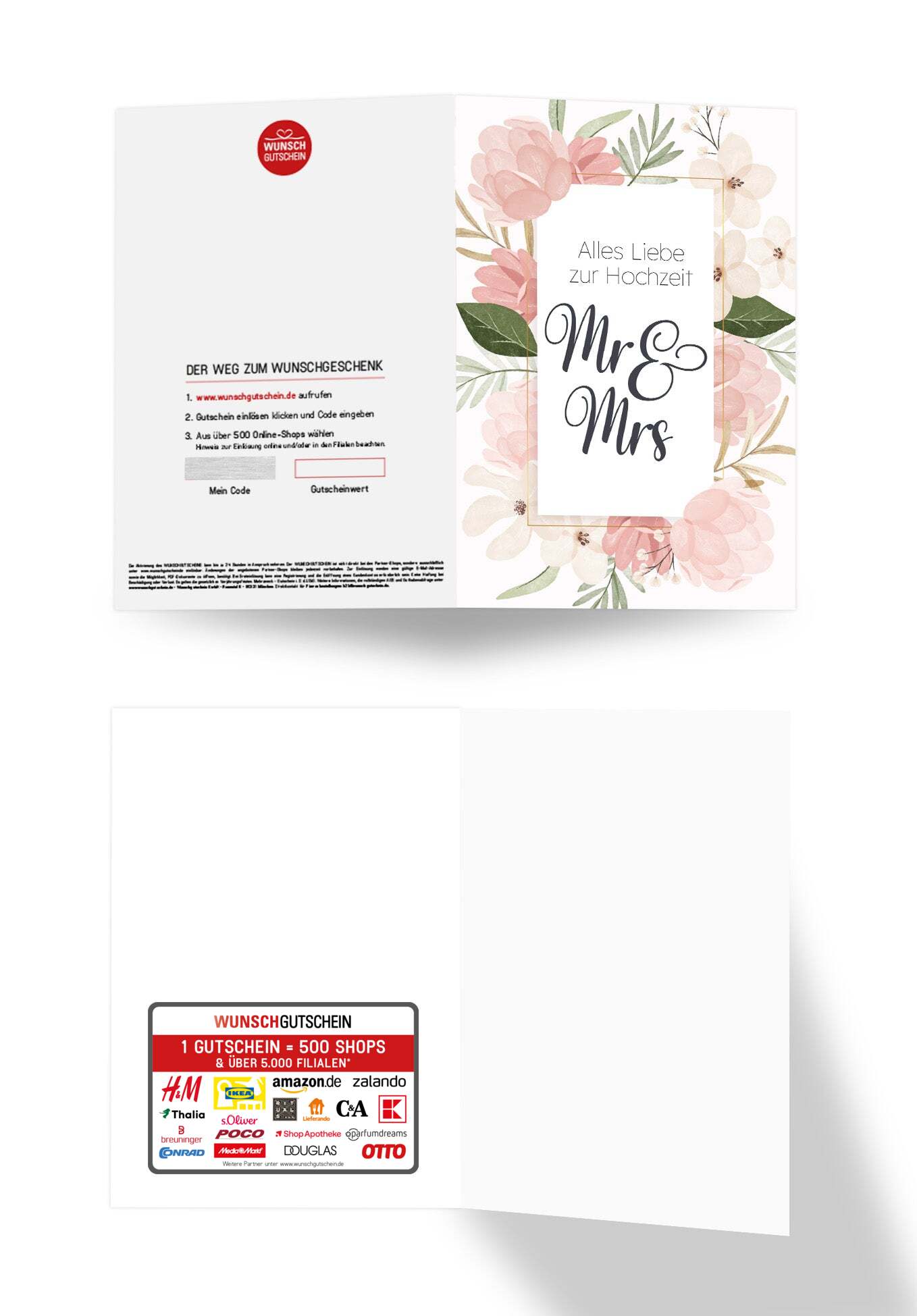 Wunschgutschein Alles Liebe zur Hochzeit Mr & Mrs - Blumen Rosa PDF – Geschenkgutschein Ansicht 3