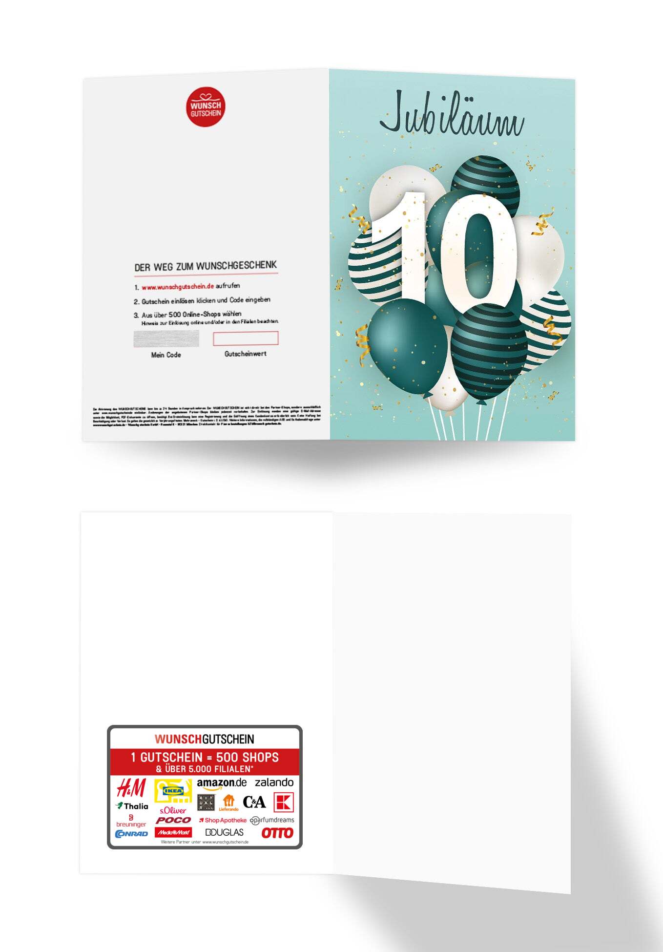 Wunschgutschein 10 Jahre Jubiläum - Ballons Grün PDF – Geschenkgutschein Ansicht 2