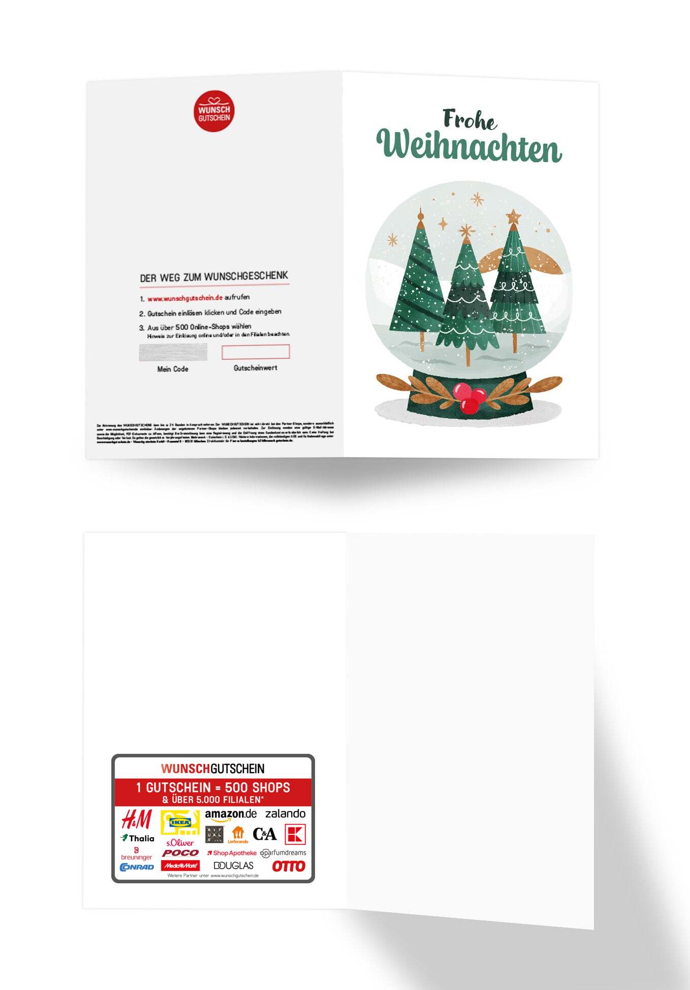 Wunschgutschein Frohe Weihnachten - Schneekugel Bäume – Geschenkgutschein Ansicht 3
