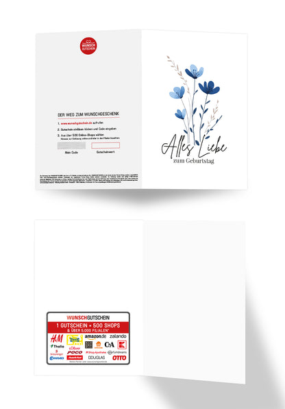 Wunschgutschein Alles Liebe zum Geburtstag - Blumen Blau – Geschenkgutschein Ansicht 3