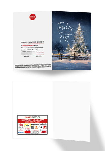 Wunschgutschein Frohes Fest - Tanne Leuchtend Blau PDF – Geschenkgutschein Ansicht 3