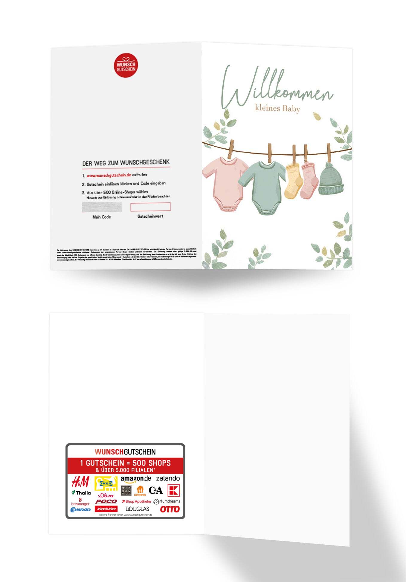 Wunschgutschein Willkommen kleines Baby - Wäscheleine Grün – Geschenkgutschein Ansicht 3