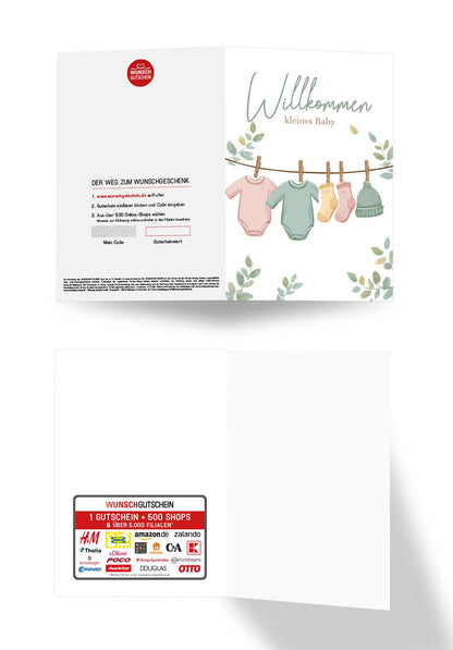 Wunschgutschein Willkommen kleines Baby - Wäscheleine Grün – Geschenkgutschein Ansicht 3