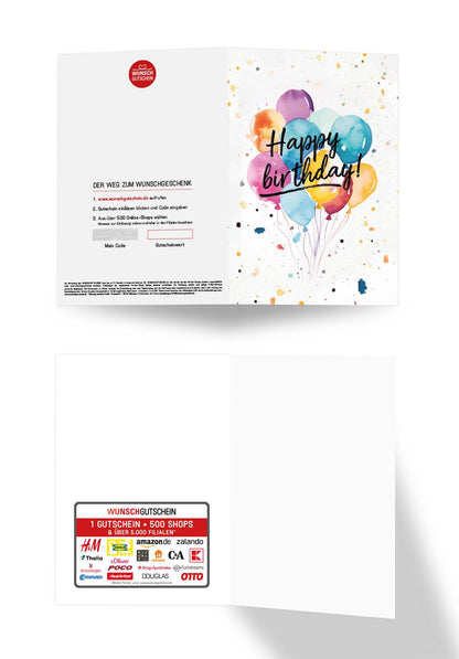 Wunschgutschein Happy Birthday - Ballons Aquarell – Geschenkgutschein Ansicht 3