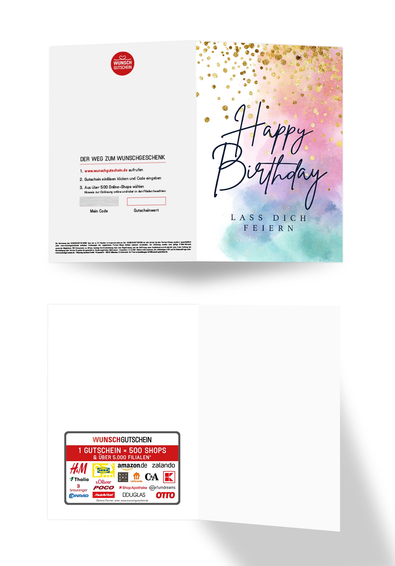 Wunschgutschein Happy Birthday - Aquarell Bunt Gold PDF – Geschenkgutschein Ansicht 3