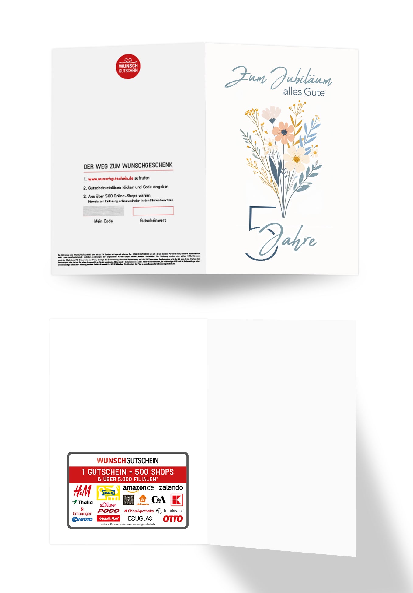 Wunschgutschein 5 Jahre - Blumenstrauß Weiß – Geschenkgutschein Ansicht 3