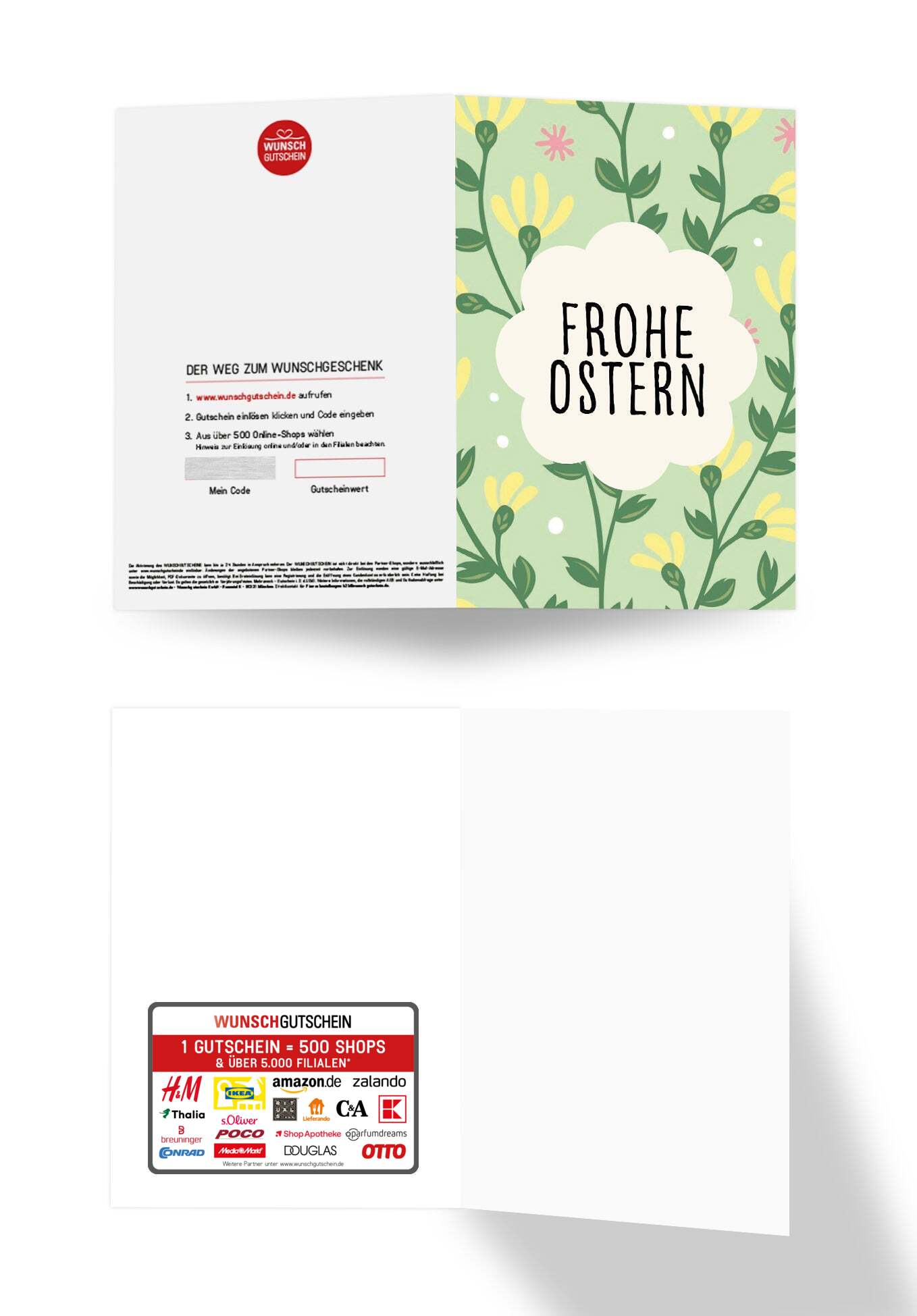 Wunschgutschein Frohe Ostern - Blumenmuster Grün – Geschenkgutschein Ansicht 3