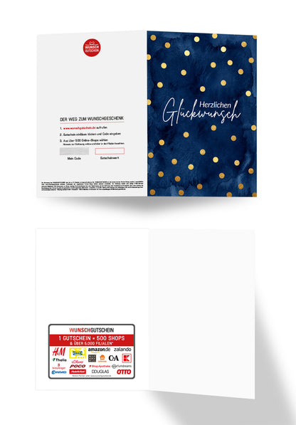 Wunschgutschein Herzlichen Glückwunsch - Punkte Gold Blau PDF – Geschenkgutschein Ansicht 3