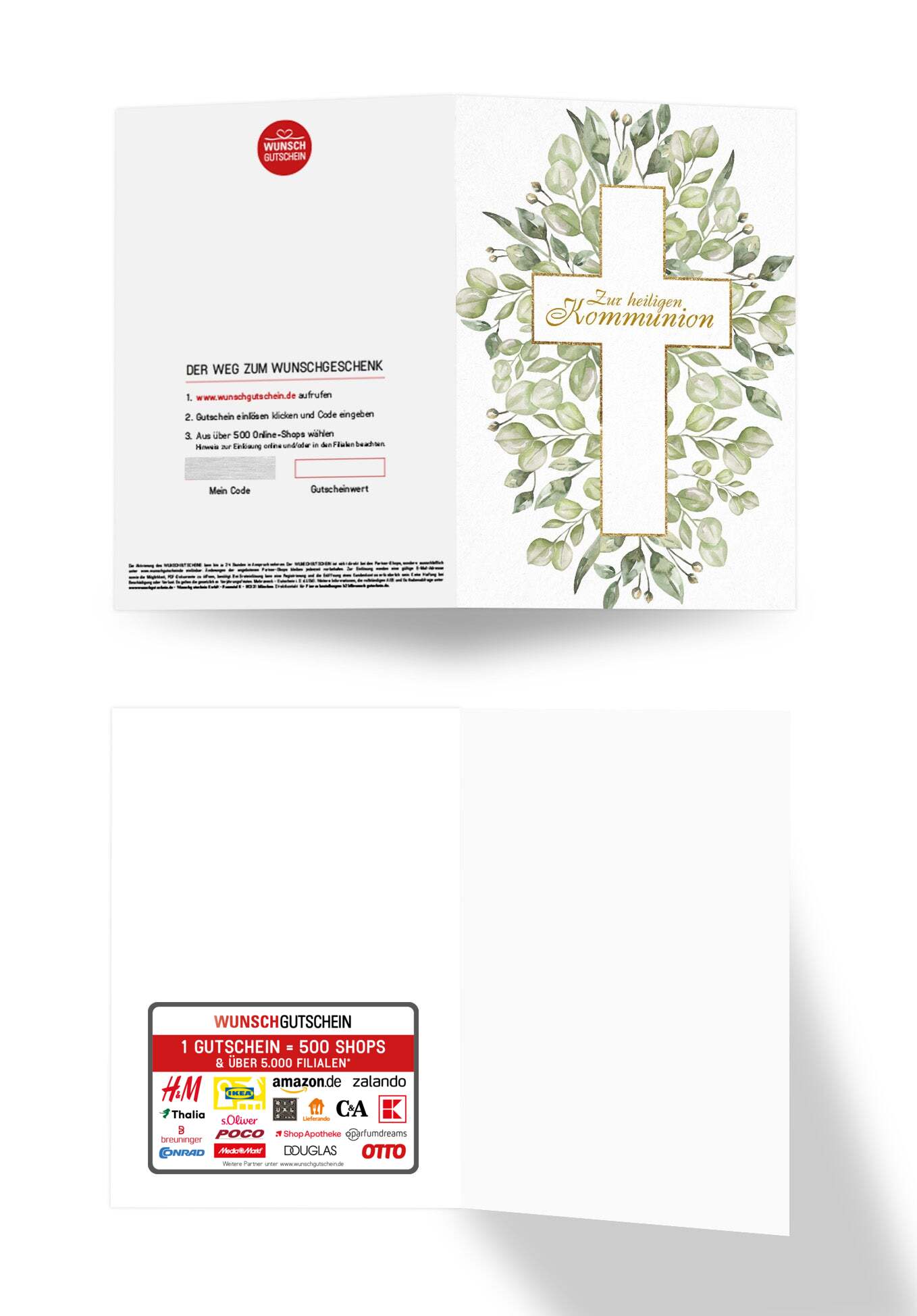 Wunschgutschein Zur heiligen Kommunion - Kreuz Blätter – Geschenkgutschein Ansicht 3