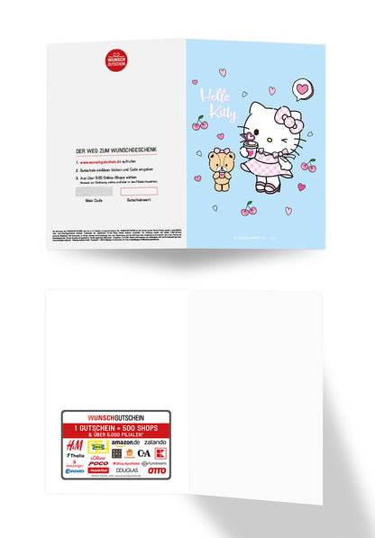 Wunschgutschein Hello Kitty - Kirschen Herzen Hellblau PDF – Geschenkgutschein Ansicht 3