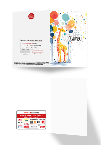 Wunschgutschein Herzlichen Glückwunsch - Giraffe und Ballons PDF – Geschenkgutschein Ansicht 3