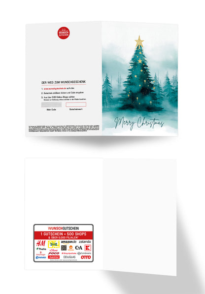 Wunschgutschein Frohe Weihnachten - Tannenbaum Aquarell Grün PDF – Geschenkgutschein Ansicht 3