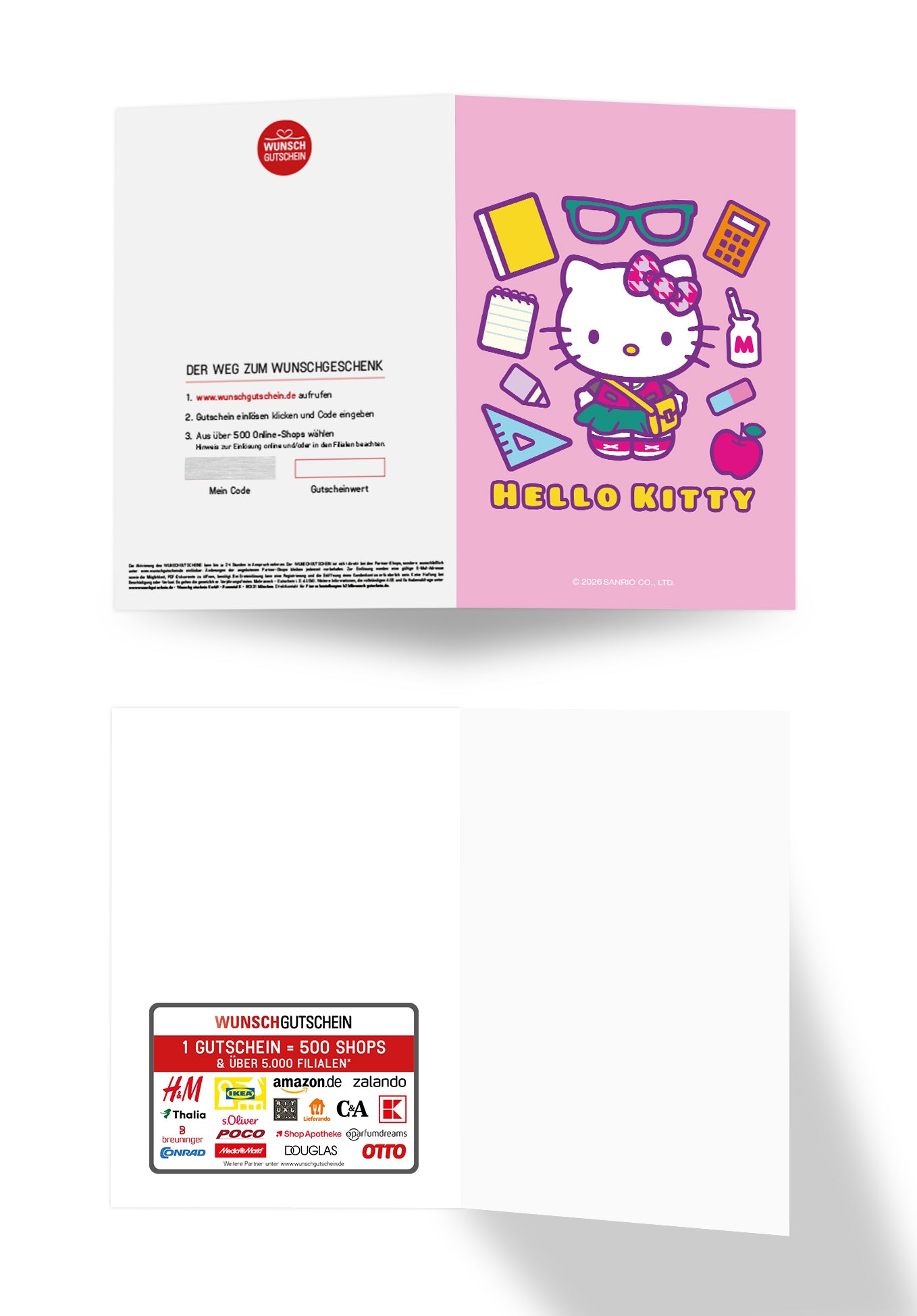 Wunschgutschein Hello Kitty - Schulsachen Pink PDF – Geschenkgutschein Ansicht 3