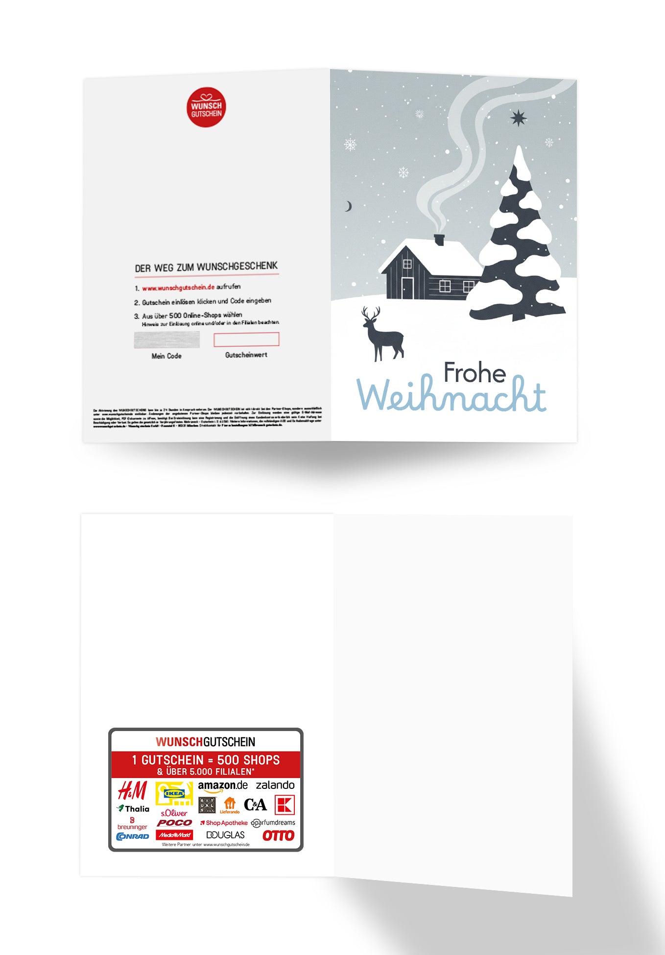 Wunschgutschein Frohe Weihnachten - Schneelandschaft Blau PDF – Geschenkgutschein Ansicht 3
