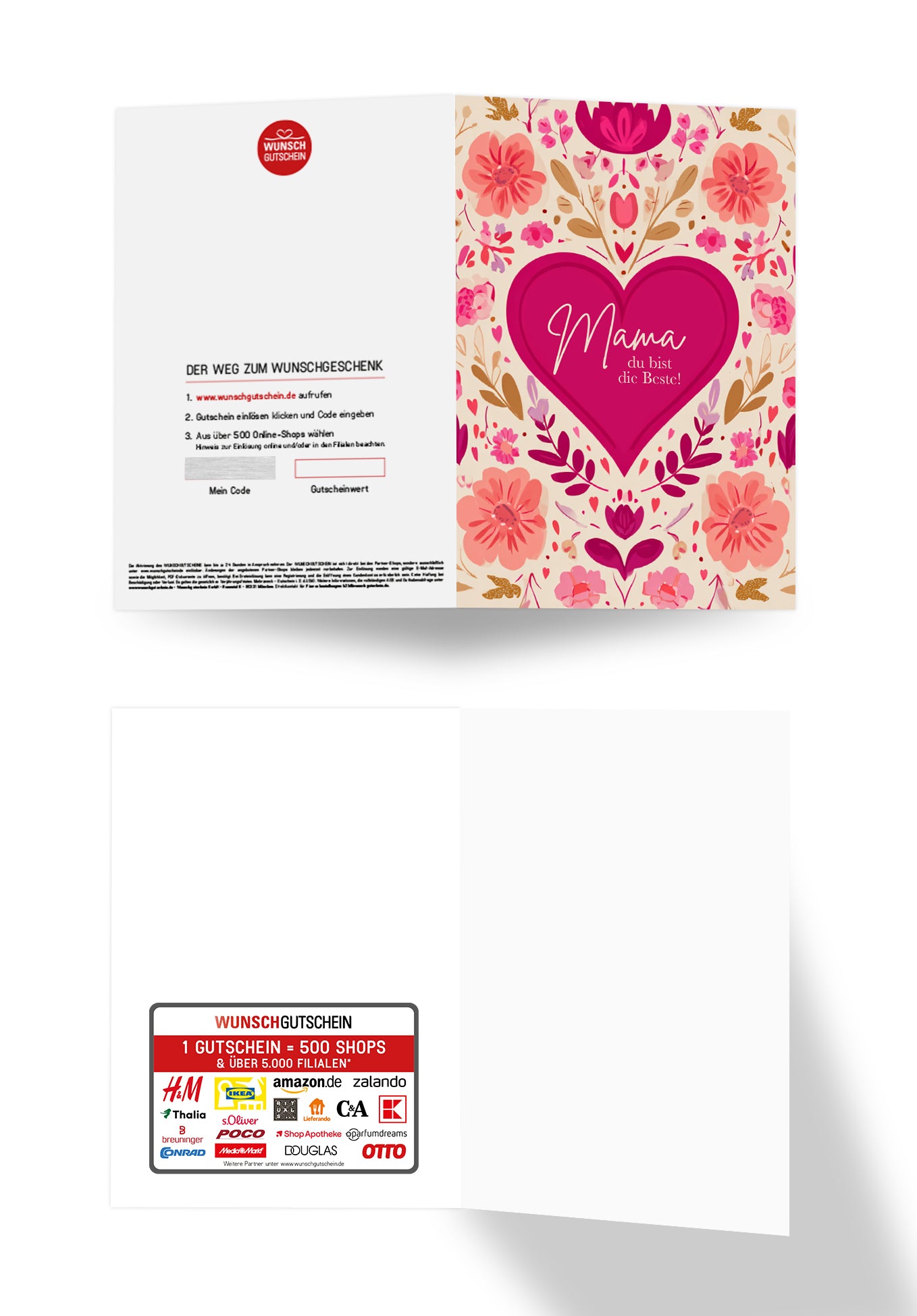 Wunschgutschein Mama du bist die Beste - Herz Blumenmuster PDF – Geschenkgutschein Ansicht 3