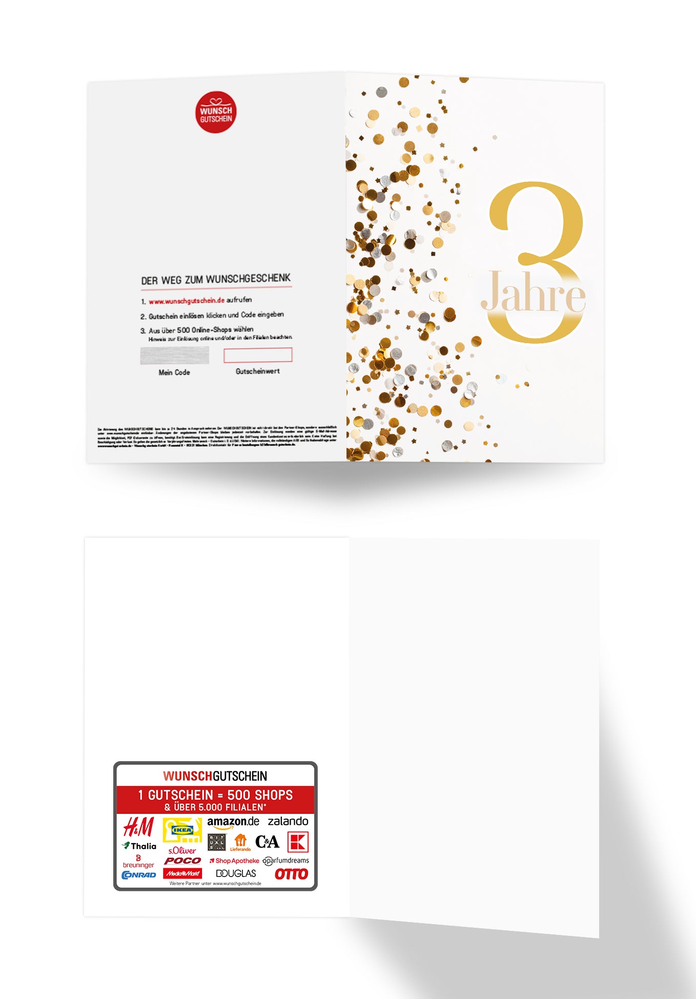 Wunschgutschein 3 Jahre - Konfetti Gold – Geschenkgutschein Ansicht 3