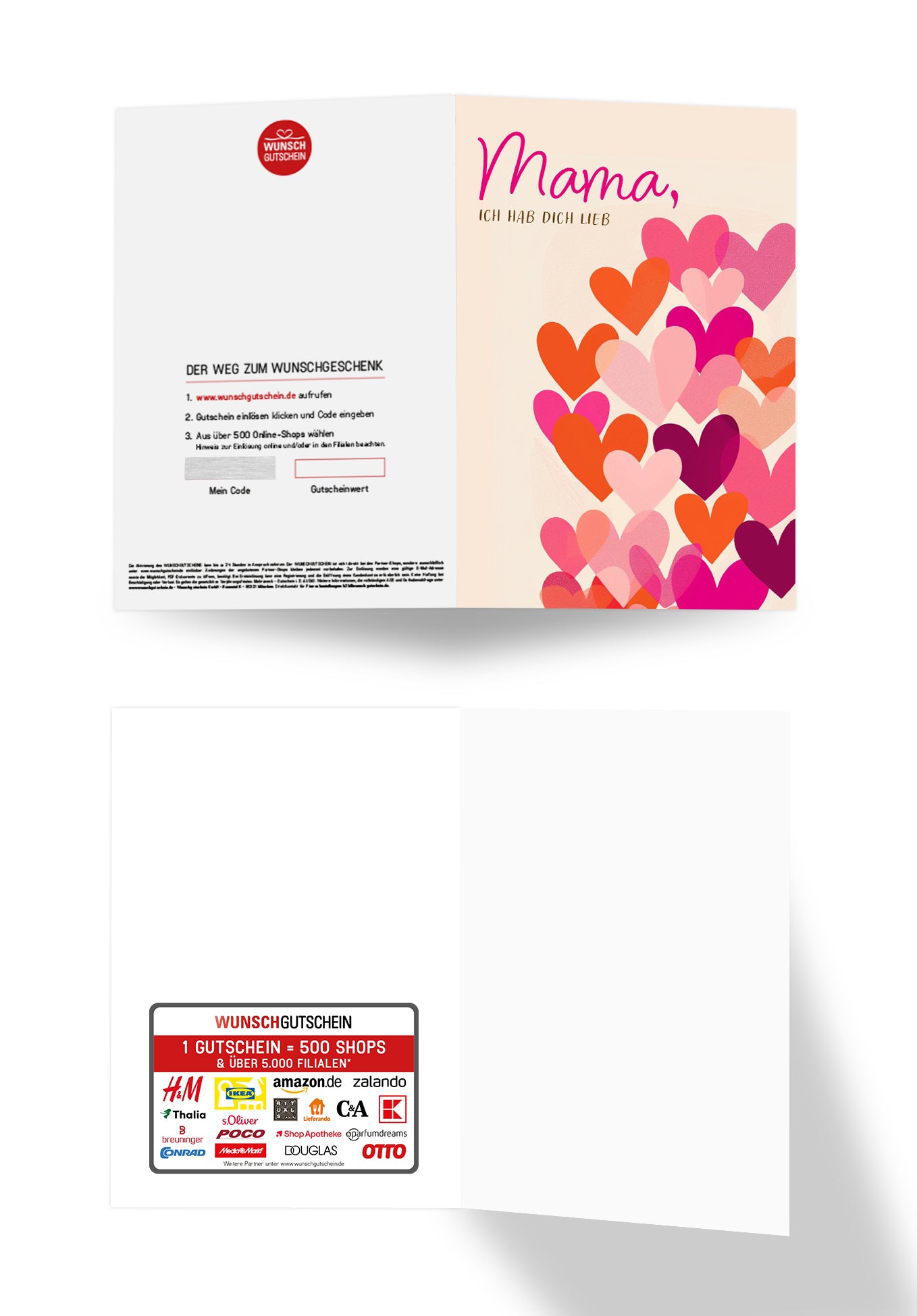 Wunschgutschein Mama ich hab dich lieb - Herzen Pink Orange PDF – Geschenkgutschein Ansicht 3