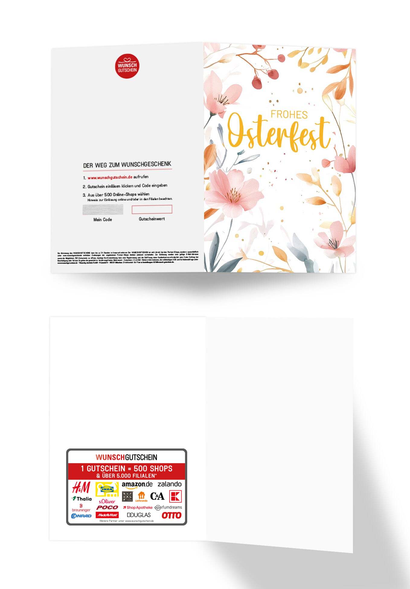 Wunschgutschein Frohes Osterfest - Aquarellblumen Rosa – Geschenkgutschein Ansicht 3