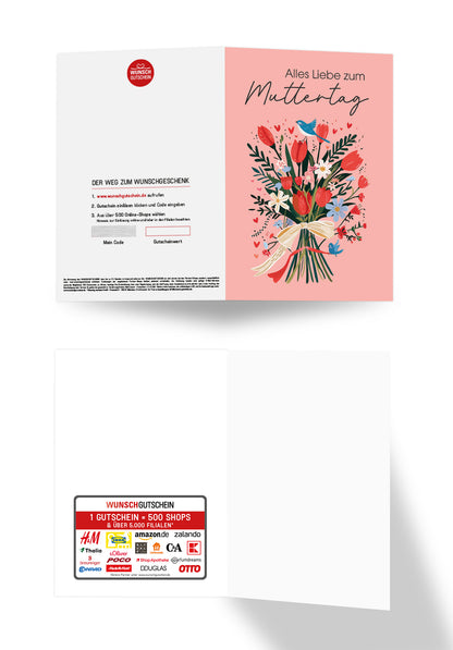 Wunschgutschein Alles Liebe zum Muttertag - Blumenstrauß Vogel PDF – Geschenkgutschein Ansicht 3