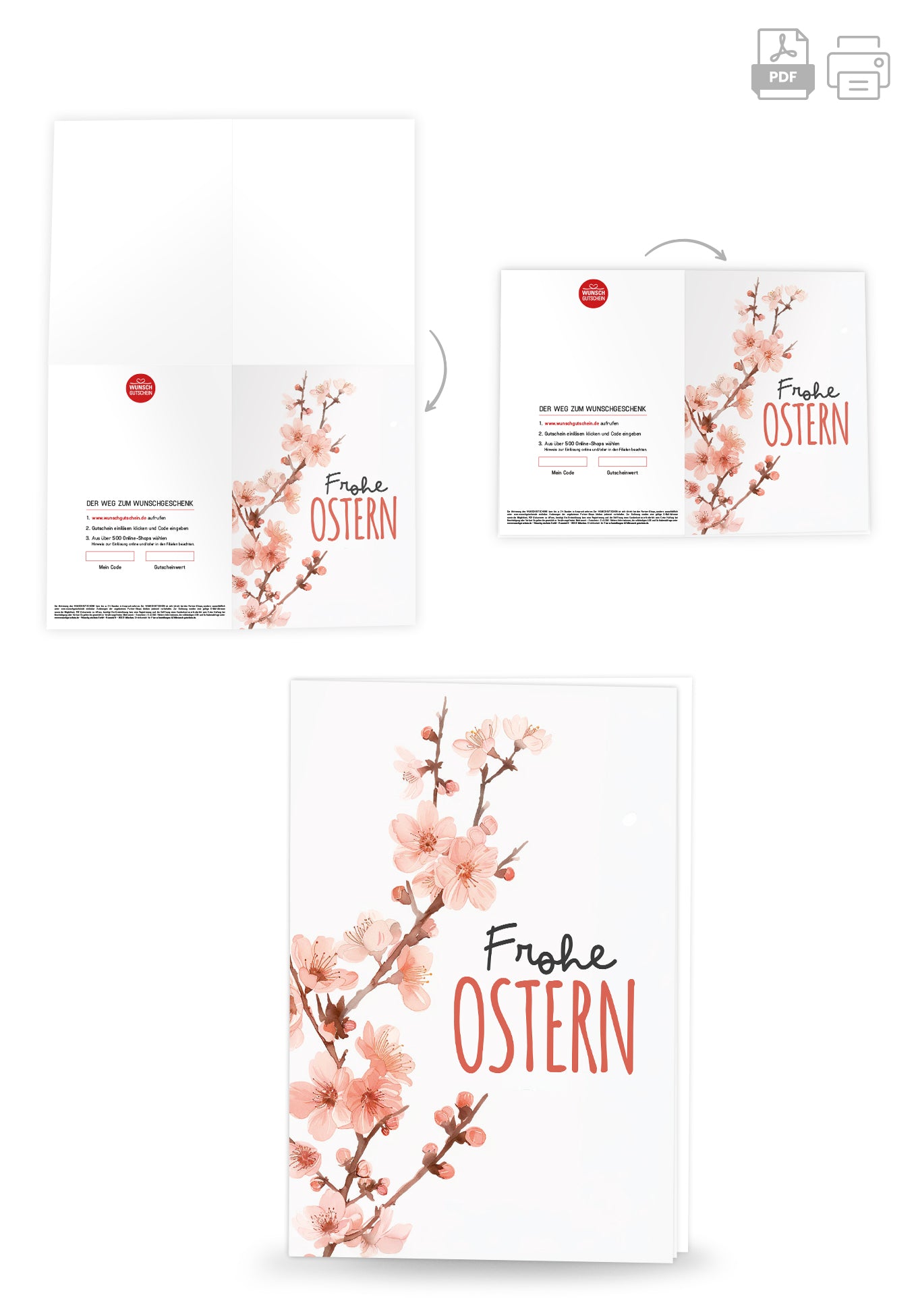 Wunschgutschein Frohe Ostern - Kirschblüten Aquarell – Geschenkgutschein Ansicht 4