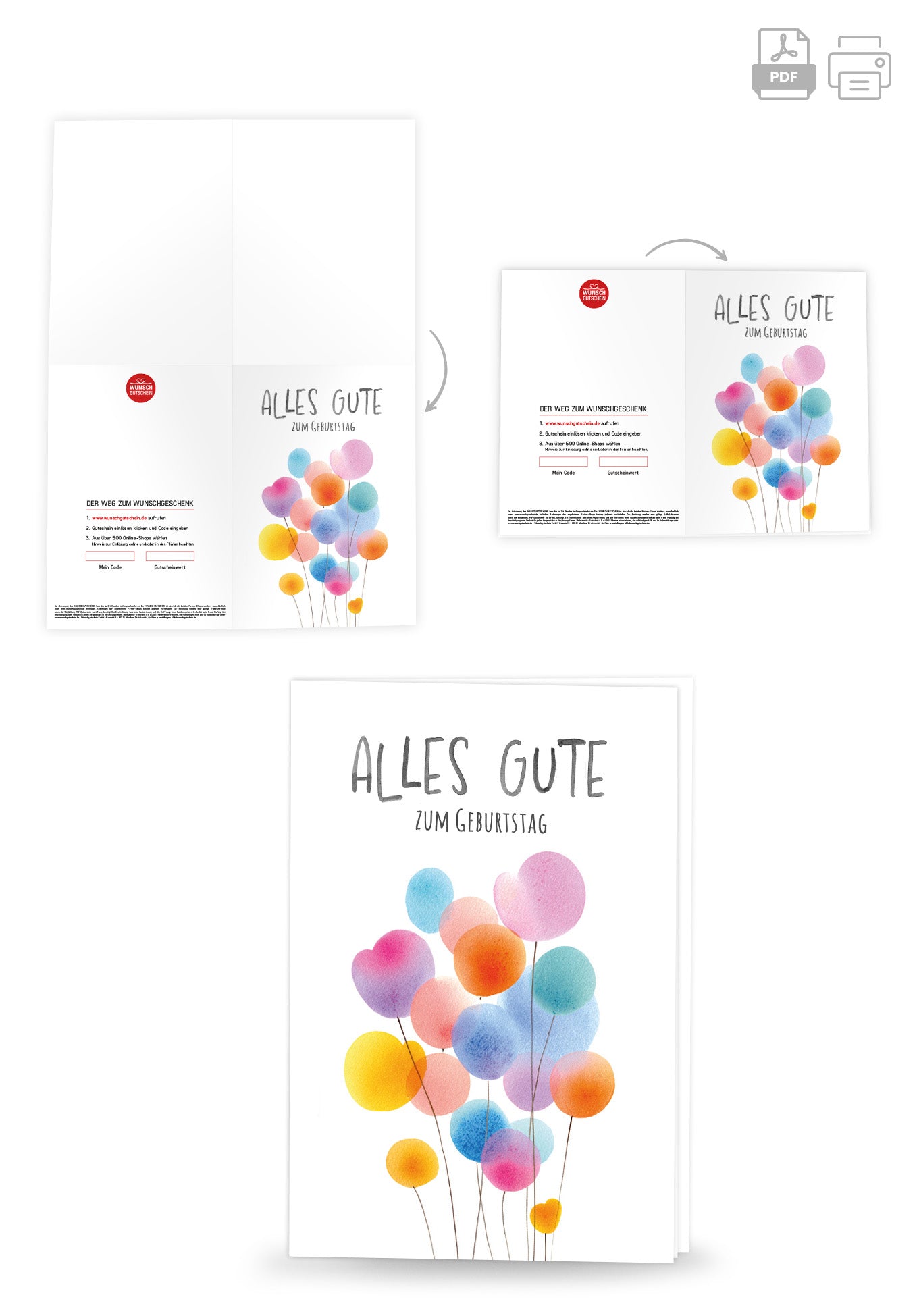 Wunschgutschein Alles Gute Geburtstag - Ballons Bunt – Geschenkgutschein Ansicht 4