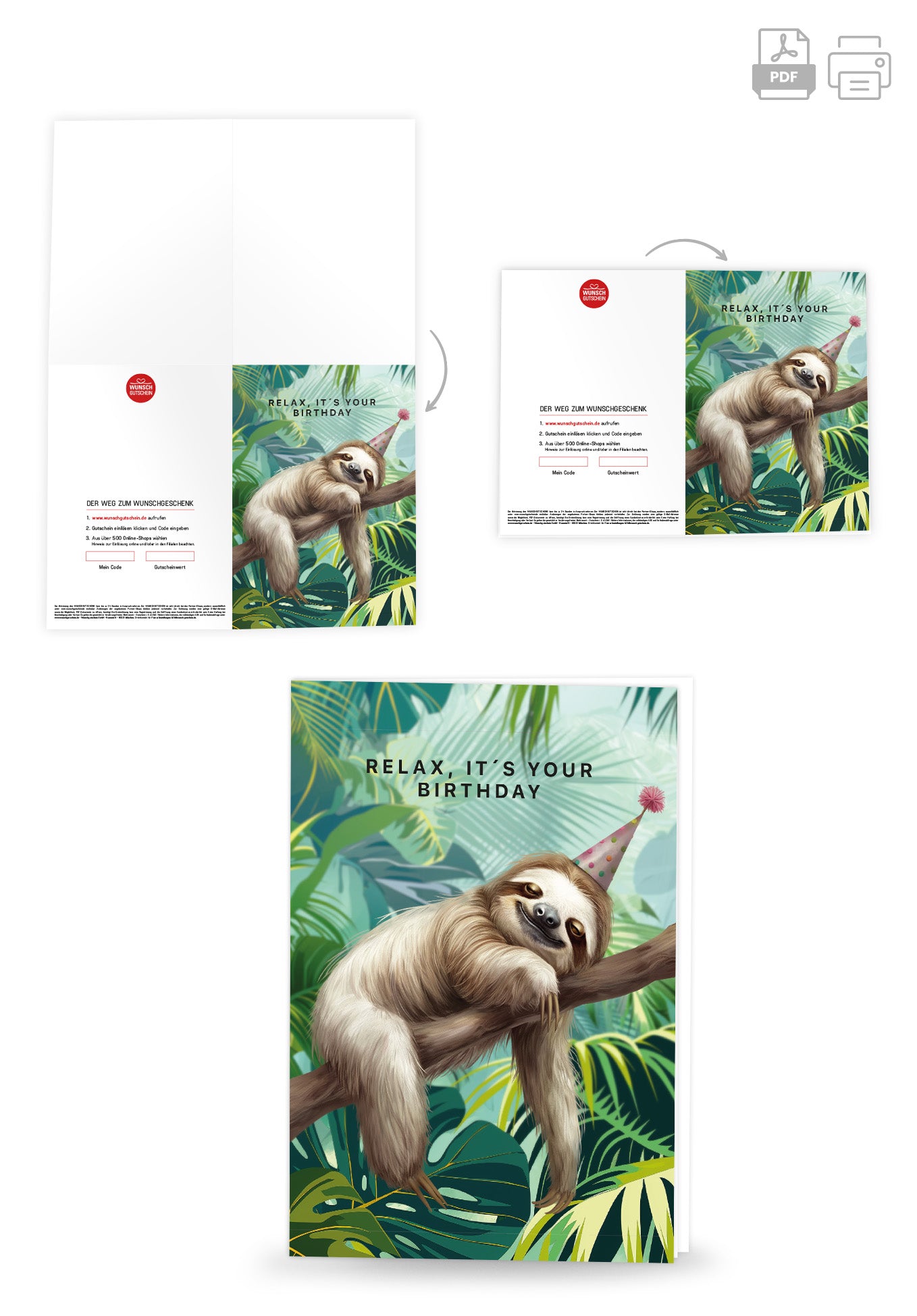 Wunschgutschein Relax Birthday - Faultier PDF – Geschenkgutschein Ansicht 4