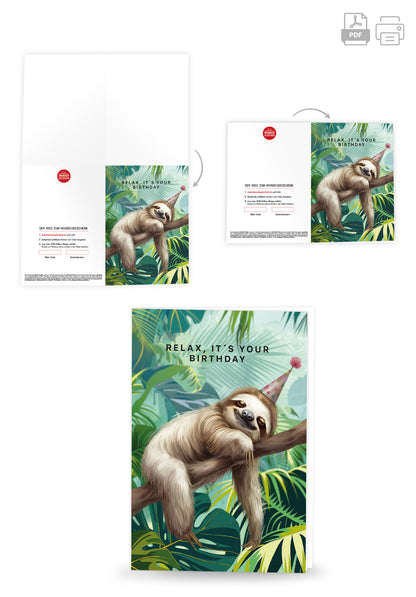 Wunschgutschein Relax Birthday - Faultier PDF – Geschenkgutschein Ansicht 4