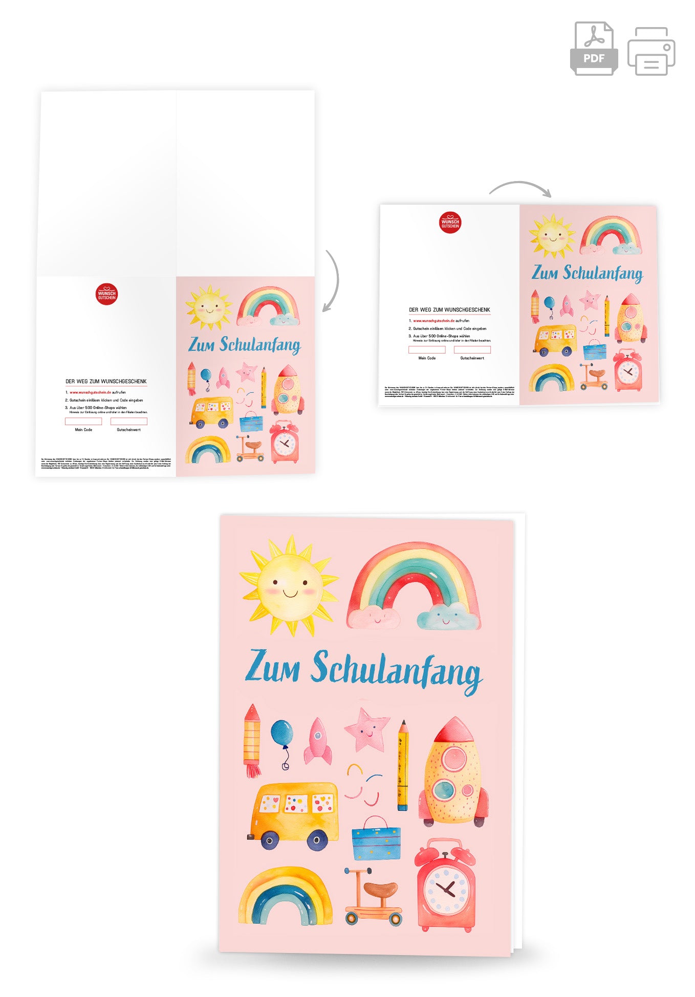 Wunschgutschein Zum Schulanfang - Wasserfarbe – Geschenkgutschein Ansicht 4