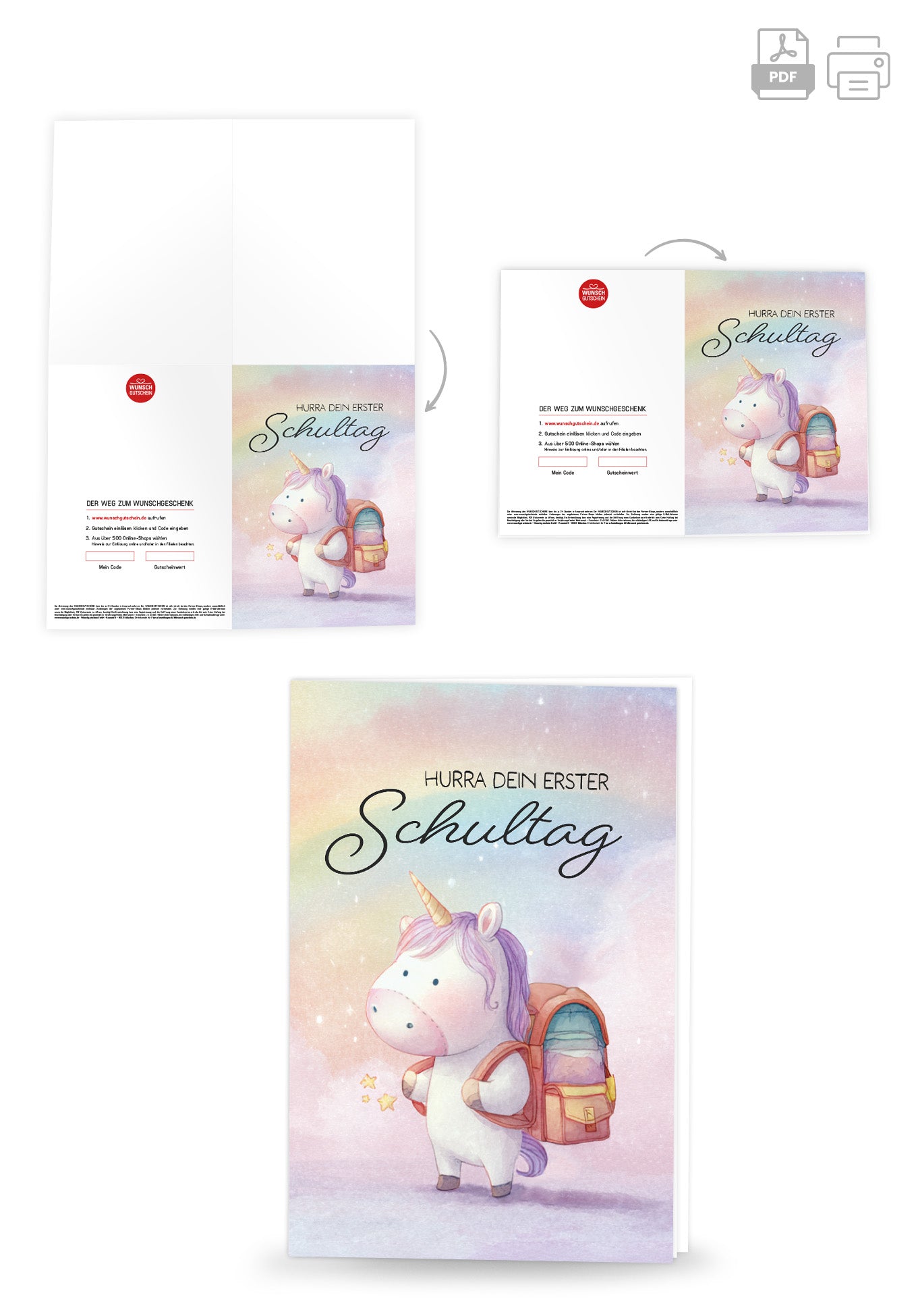 Wunschgutschein Hurra erster Schultag - Einhorn – Geschenkgutschein Ansicht 4