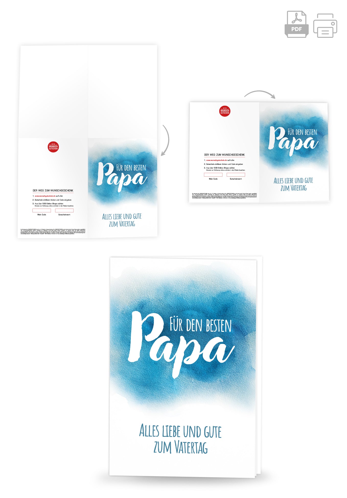 Wunschgutschein Für den besten Papa - Aquarell Blau – Geschenkgutschein Ansicht 4