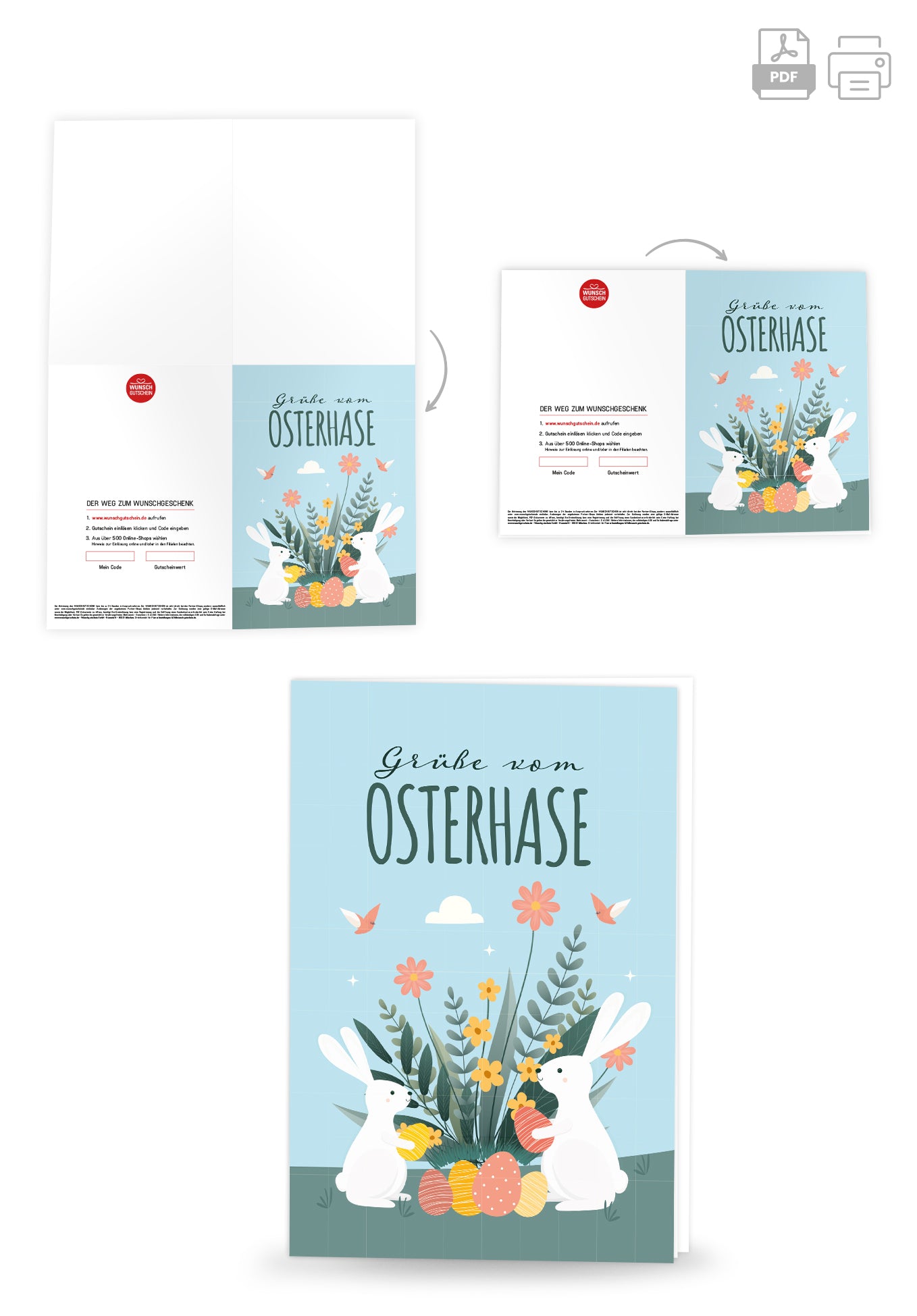 Wunschgutschein Grüße vom Osterhasen - Hase und Blumen – Geschenkgutschein Ansicht 4