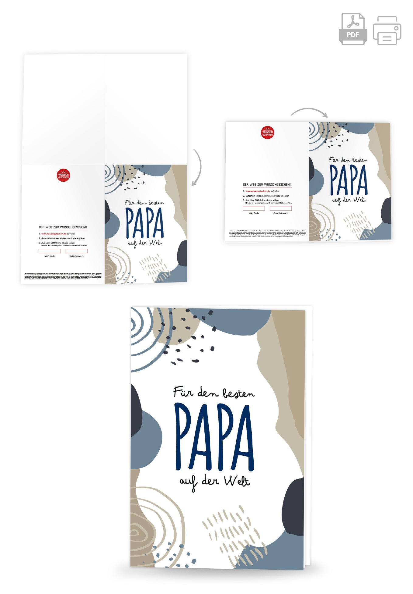 Wunschgutschein Für den besten Papa auf der Welt - Blau Beige Formen – Geschenkgutschein Ansicht 4