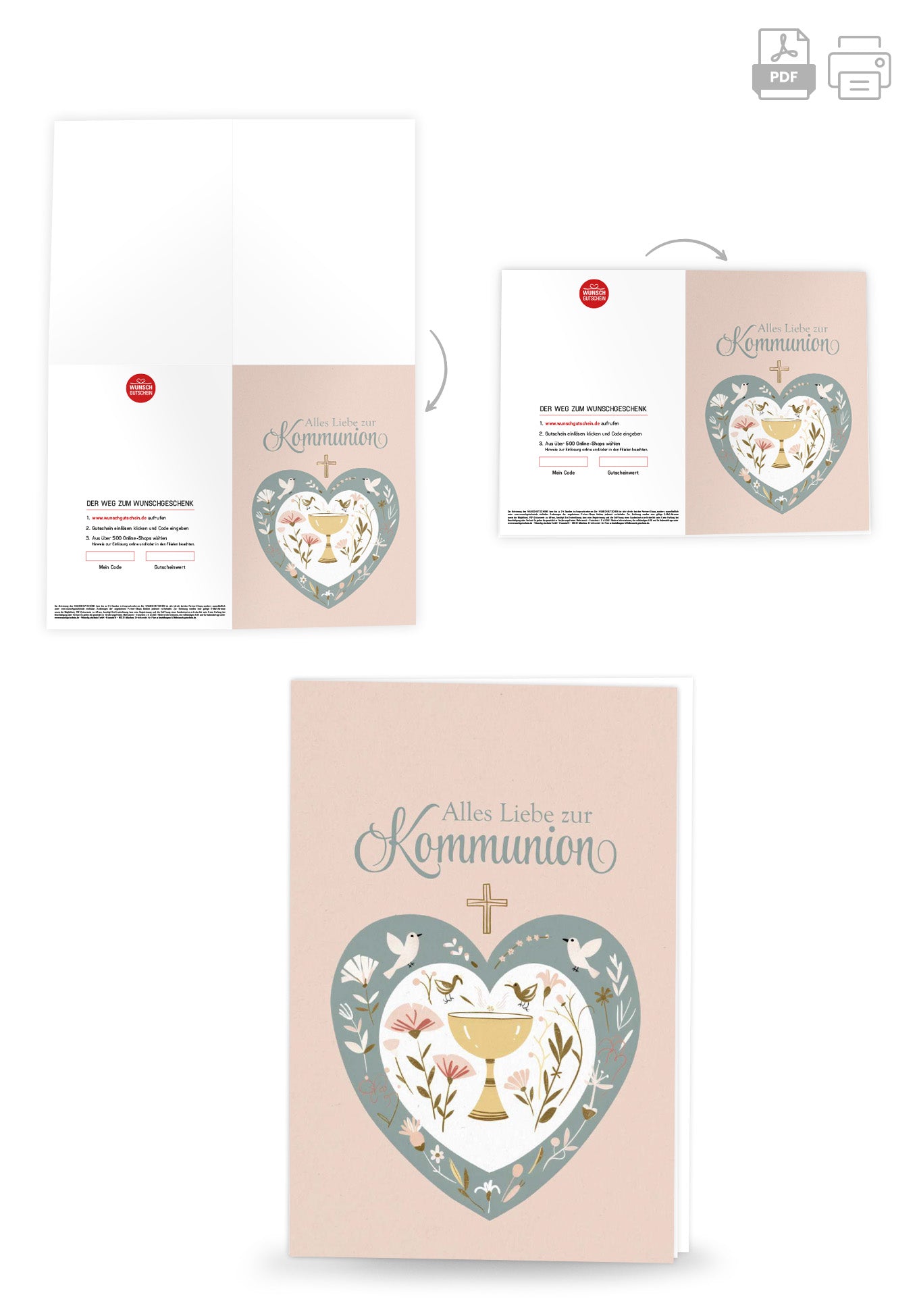 Wunschgutschein Alles Liebe zur Kommunion - Herz Vögel PDF – Geschenkgutschein Ansicht 4