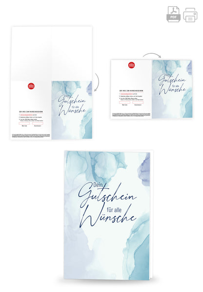 Wunschgutschein Für alle Wünsche - Aquarell Blau – Geschenkgutschein Ansicht 4