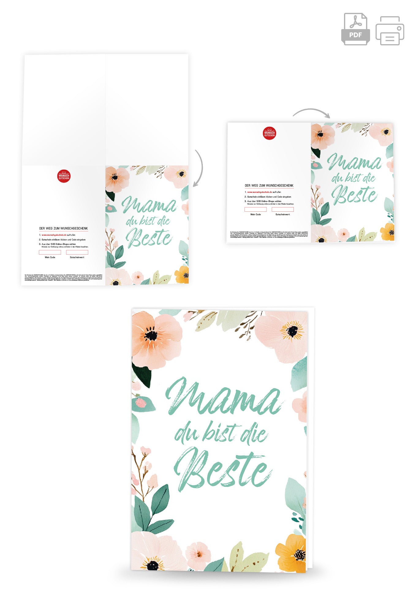 Wunschgutschein Mama du bist die Beste - Blumenrahmen – Geschenkgutschein Ansicht 4
