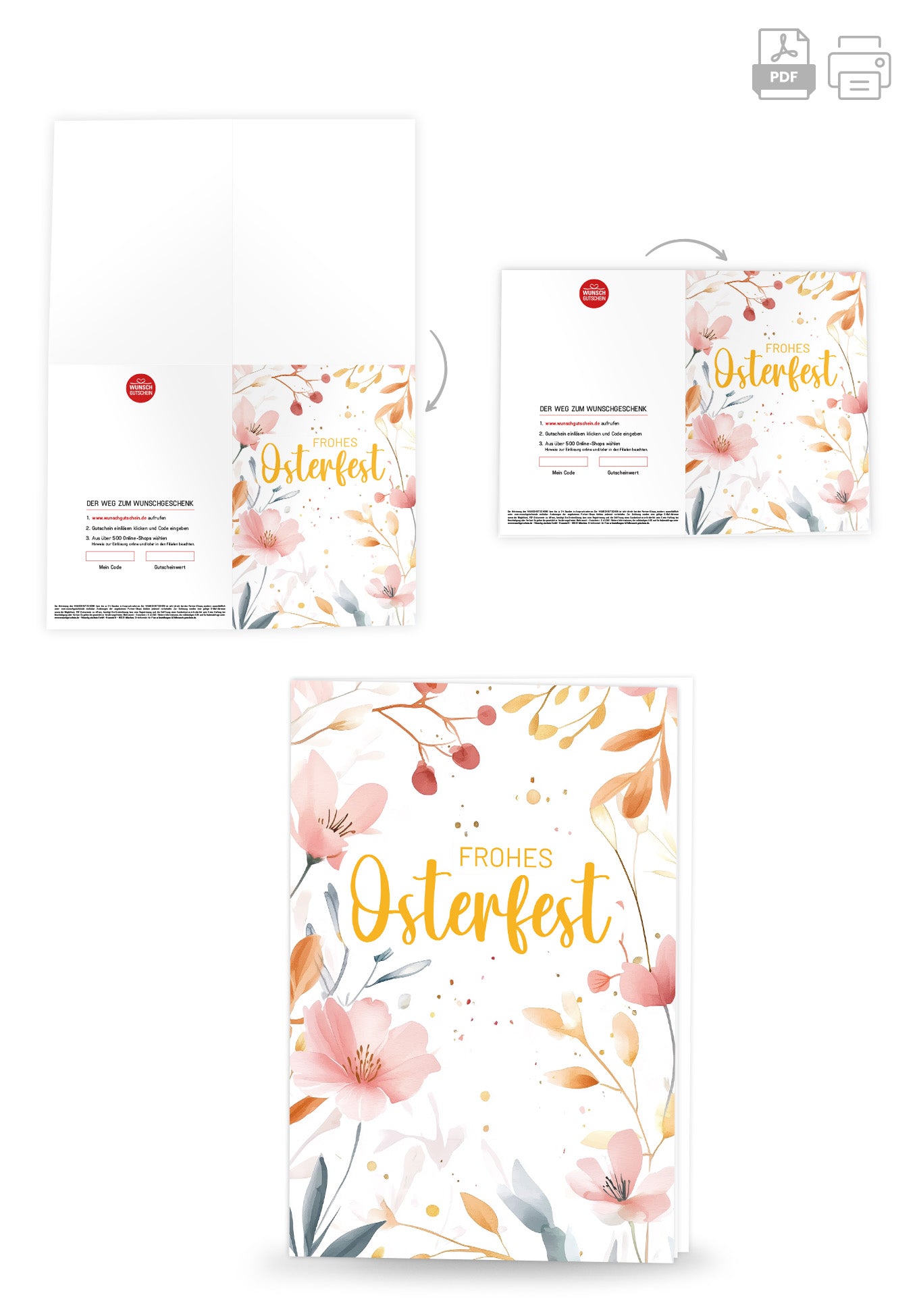 Wunschgutschein Frohes Osterfest - Aquarellblumen Rosa – Geschenkgutschein Ansicht 4