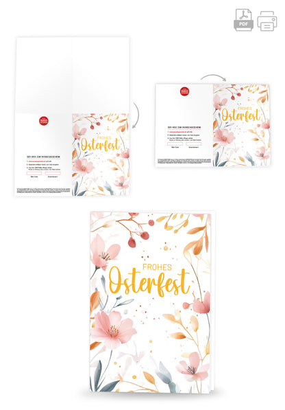 Wunschgutschein Frohes Osterfest - Aquarellblumen Rosa – Geschenkgutschein Ansicht 4