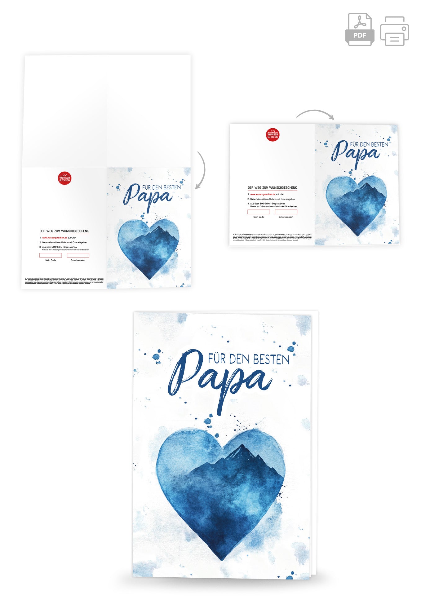 Wunschgutschein Für den besten Papa - Aquarellherz blau – Geschenkgutschein Ansicht 4