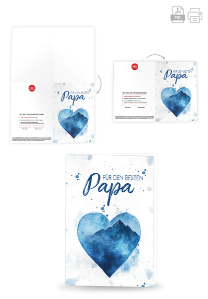 Wunschgutschein Für den besten Papa - Aquarellherz blau – Geschenkgutschein Ansicht 4