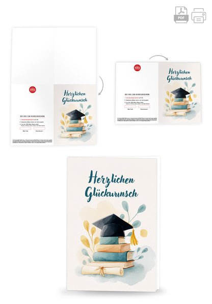 Wunschgutschein Herzlichen Glückwunsch - Hut und Bücher – Geschenkgutschein Ansicht 4