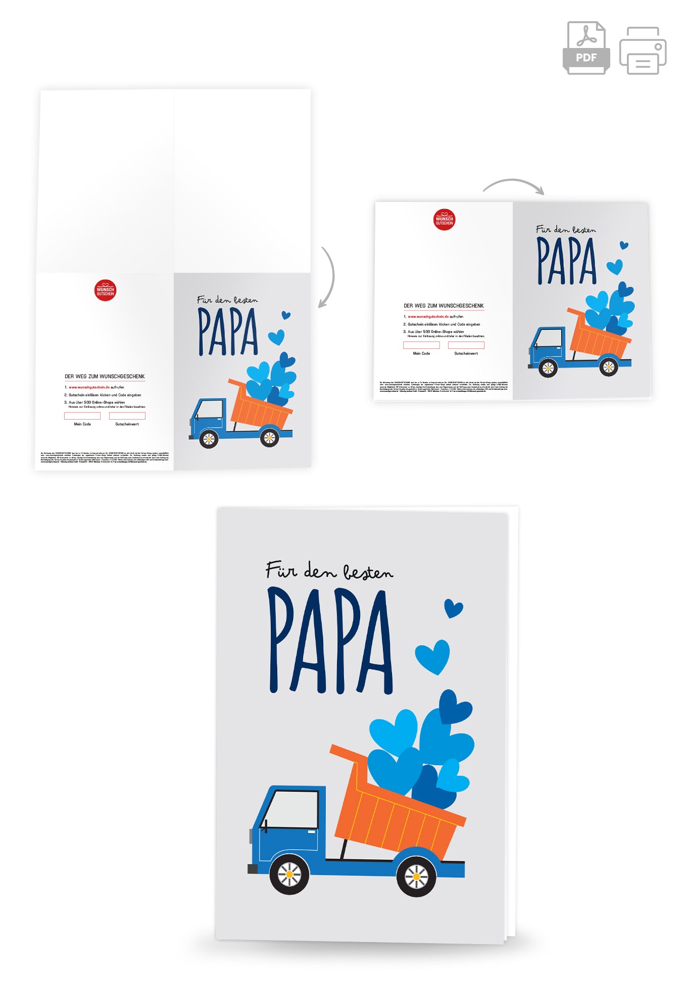 Wunschgutschein Für den besten Papa - Laster Herzen Grau PDF – Geschenkgutschein Ansicht 4