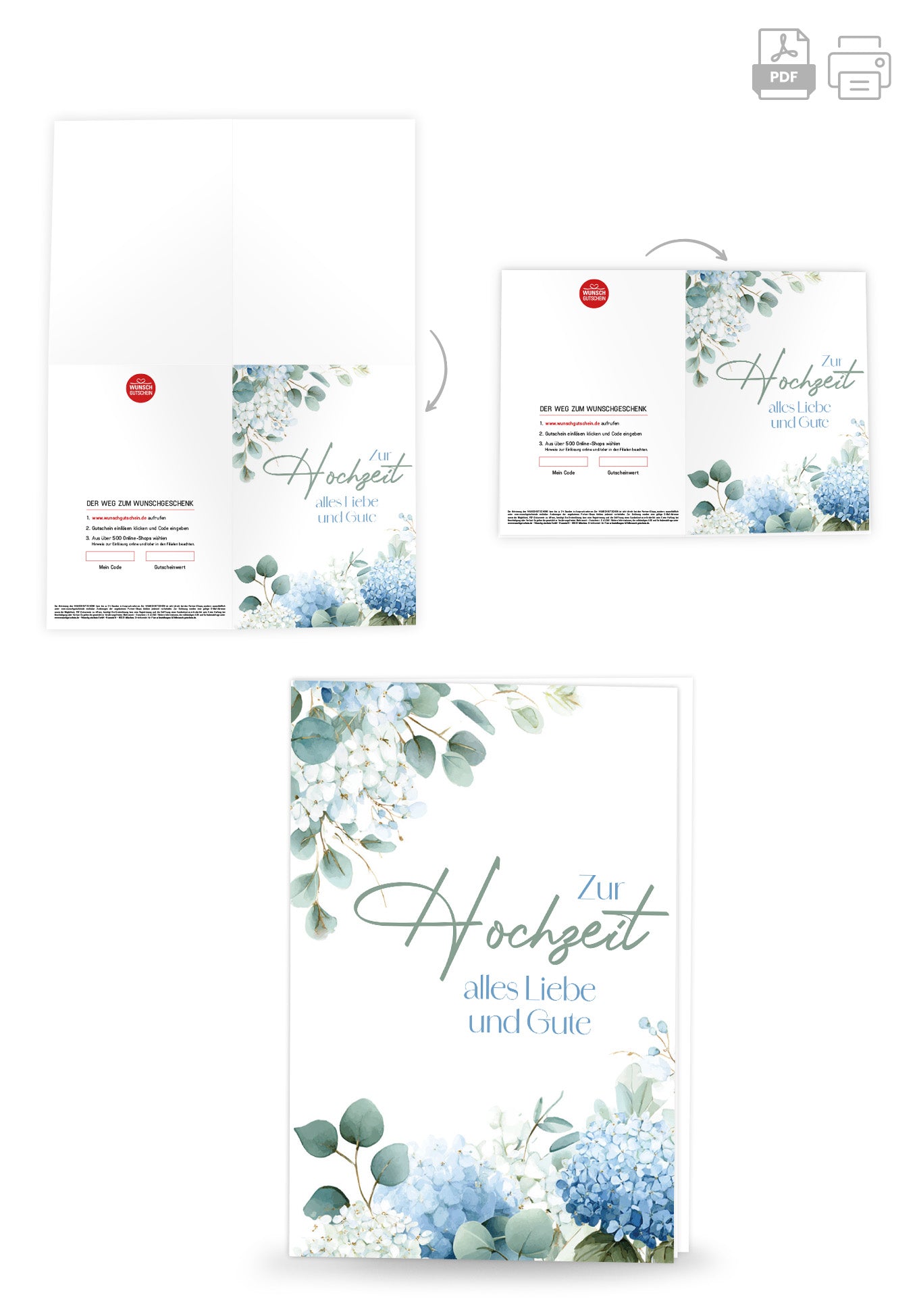 Wunschgutschein Zur Hochzeit alles Liebe und Gute - Hortensien Blau – Geschenkgutschein Ansicht 4