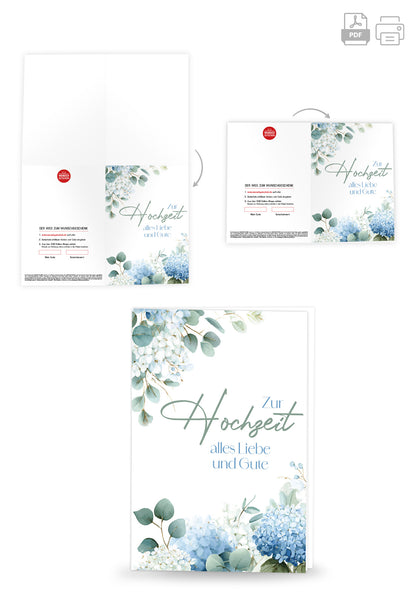 Wunschgutschein Zur Hochzeit alles Liebe und Gute - Hortensien Blau – Geschenkgutschein Ansicht 4