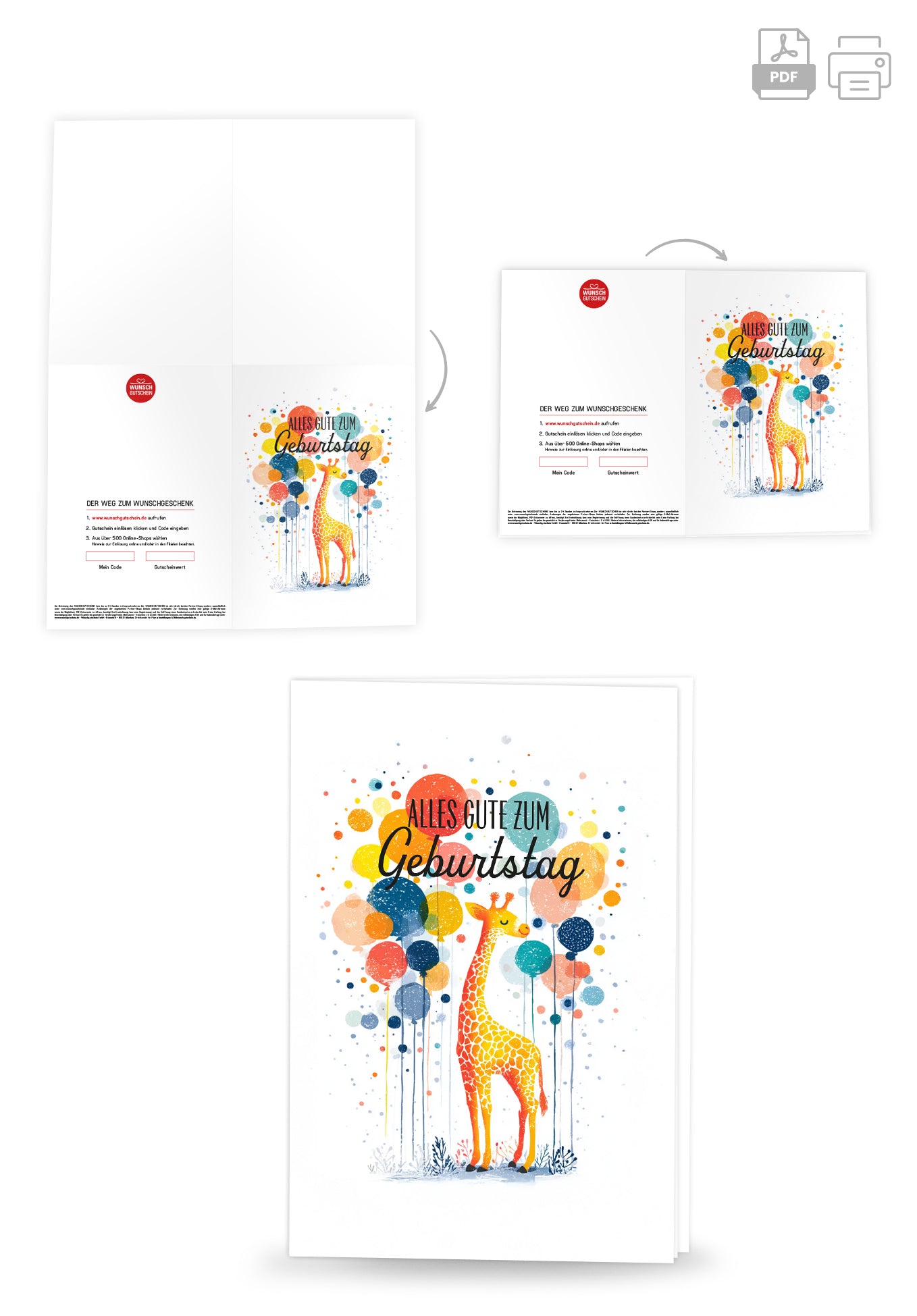 Wunschgutschein Alles Gute zum Geburtstag - Giraffe und Ballons – Geschenkgutschein Ansicht 4
